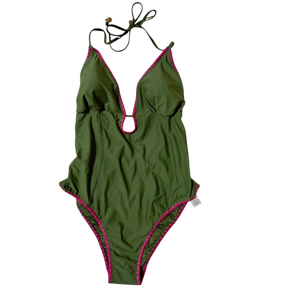 Milly Cutout Crochet Trim Swimsuit Loden Pink Womens L NEW WITH TAGS Retail-$325 - Picture 2 of 10